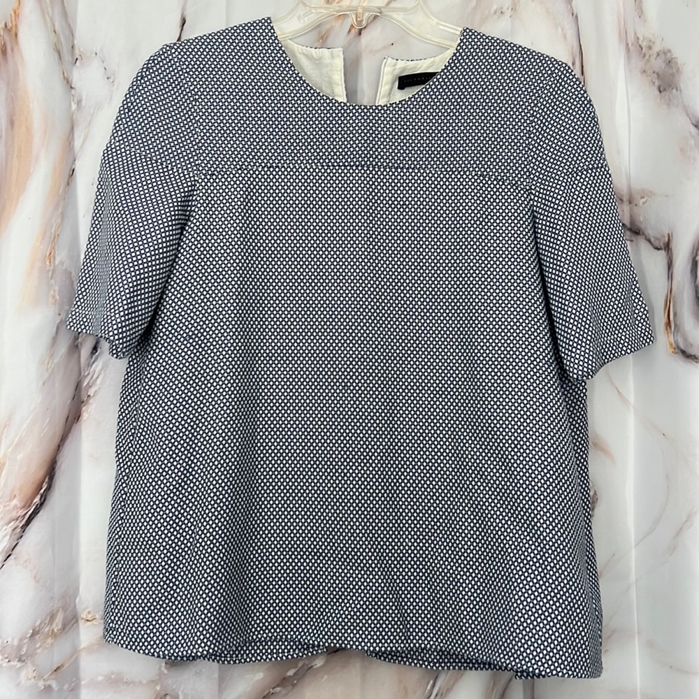 Victoria Beckham Blue & White Geometric Check Top Sz 4